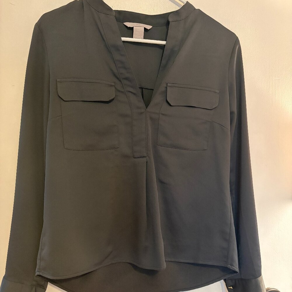 H&M Olive Green Silk Blouse - US 2